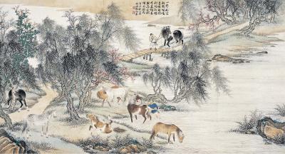 殷梓湘（1909～1984）柳溪牧马图